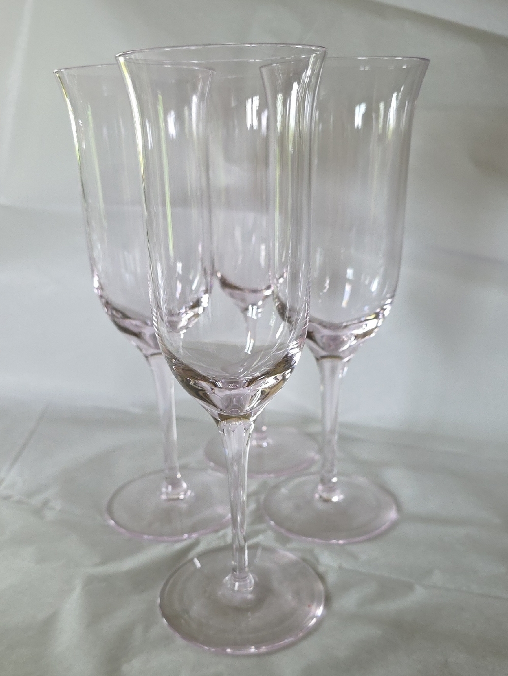 Mid-Century Tall Pale Pink Crystal Champagne Flutes Set Of 4 EUC